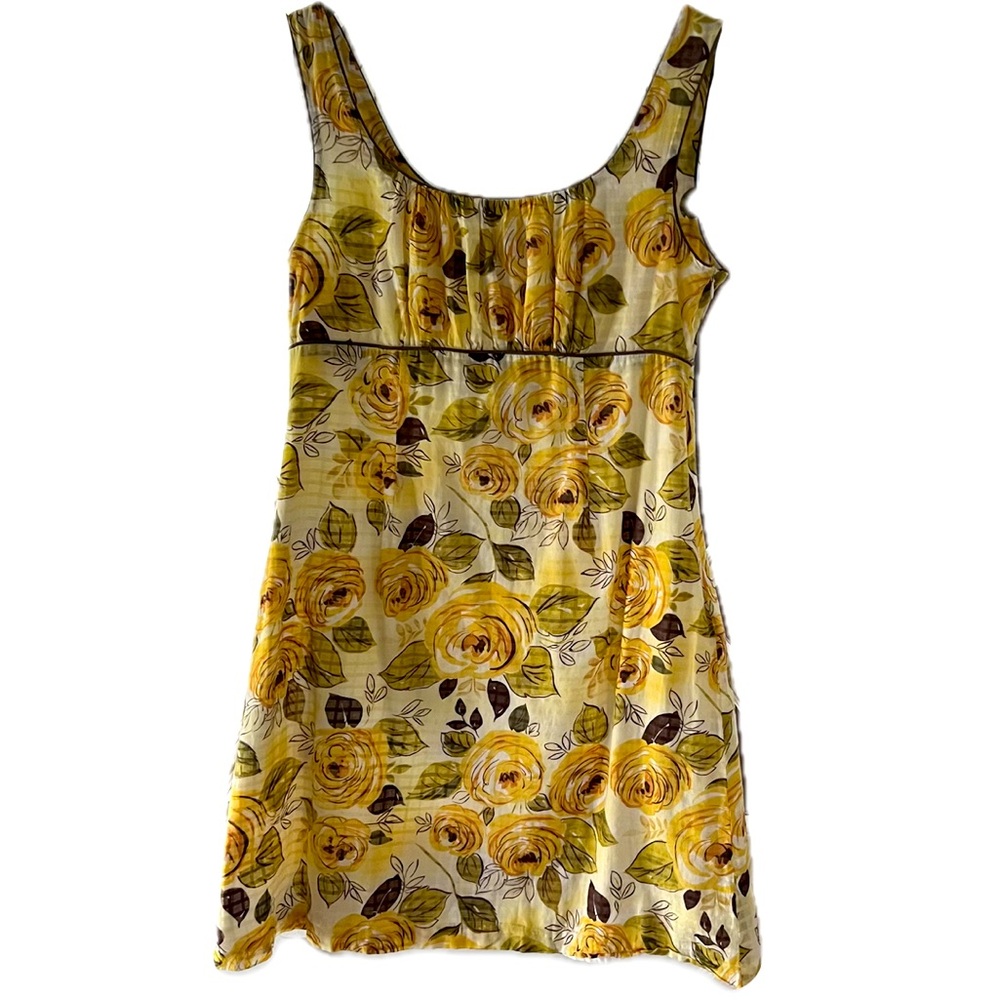 Cabi Yellow Roses Sun Dress Size 8 Fully Lined.